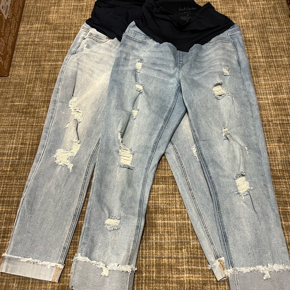 2 pairs of over the belly maternity jeans